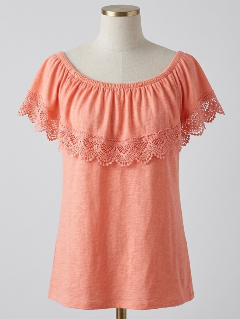 Terra & Sky Peach Boho Off The Shoulder Crochet Lace Peasant Knit Top Size 1X
